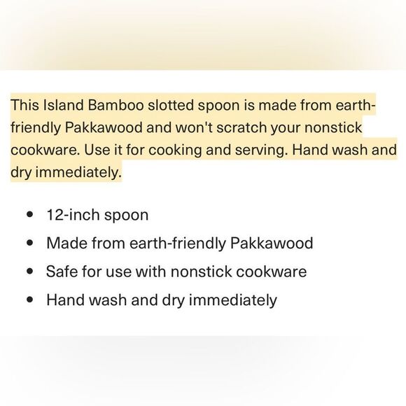 Island Bamboo 12” Natural Brown Ivory Pakka Wood Slotted Spoon for All Cookware - Picture 2 of 7